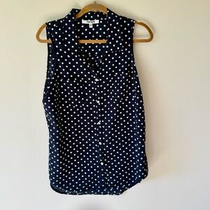 Daniel Rainn Sleeveless Button Down Blouse - Large - Black and‎ White Polka Dot